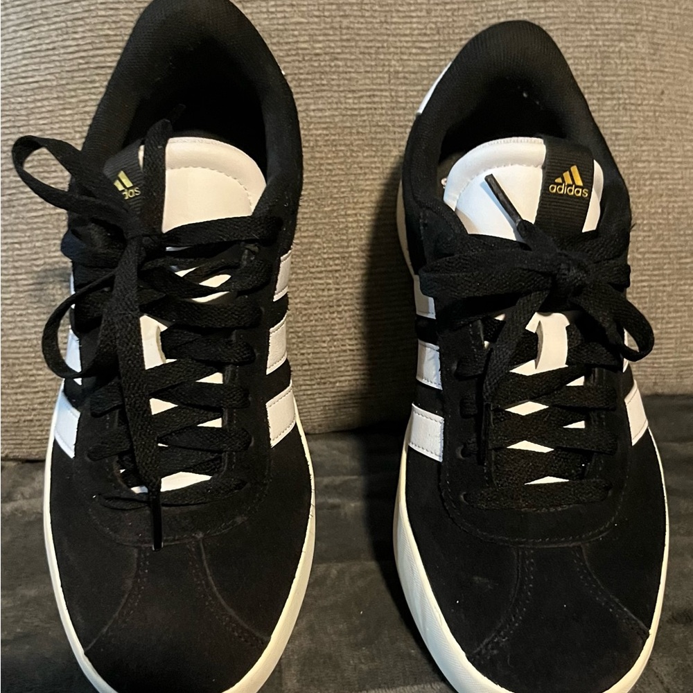 Adidas Black and White Sneakers with Gold Logo